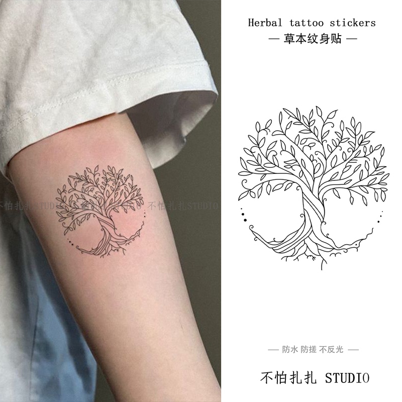 Tree of Life Tattoo Stickers, Waterproof, Sweat-Proof, Washable, Scar-Covering, Niche Artistic Style, Unisex Arm Juice Herbal Stickers