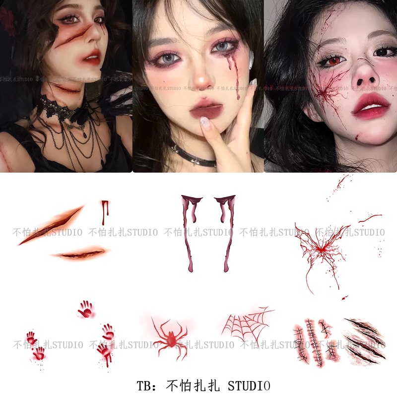 Dark Style Halloween Fake Makeup Face Stickers Cosplay Tattoo Stickers Washable Sweat-Proof Cheek Sweet Cool Colorful Dark Style Halloween Fake Makeup Face Stickers Cosplay Tattoo Stickers Washable Sweat-Proof Cheek Sweet Cool Colorful