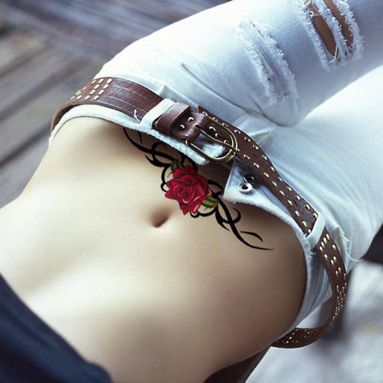 Red Rose Tattoo Stickers to Cover Scars, Washable, Long-Lasting Concealer for Women, Sexy and Realistic Waist and Abdomen Tattoo Stickers