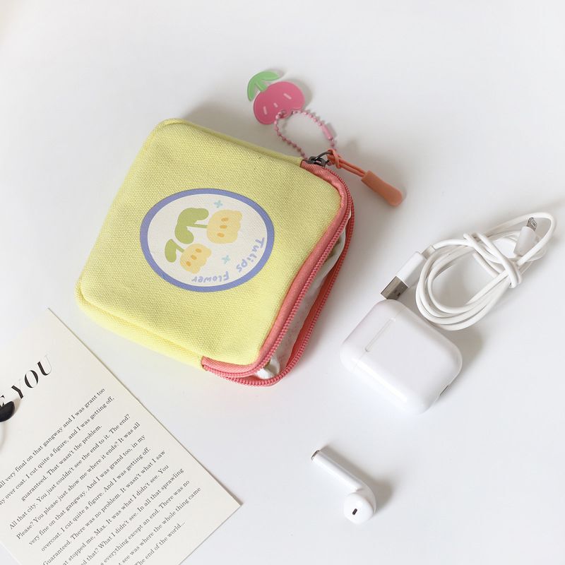 Cute Flower-Shaped Small Square Bag for Girls, Zipper Coin Purse, Fabric Card Holder, Storage Bag