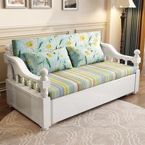 Solid wood sofa foldable bed living room retractable small apartment foldable double single simple modern pull-out bed
