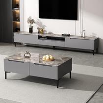 Solid wood TV cabinet set coffee table combined with paint modern simple small apartment living room floor cabinet light luxury slate TV cabinet