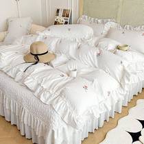 ins princess style washed cotton bed cover four-piece set seersucker non-pure cotton 100% cotton bedding white quilt cover sheets