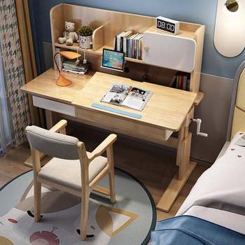 Children's study table bedroom primary school student simple writing table desk household lifting table solid wood desk and chair set