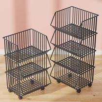 Multifunctional kitchen vegetable storage rack fruit storage rack floor-mounted pulley multi-layer mobile storage breathable basket basket