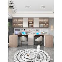 童福轻奢风儿公书桌书一体电脑桌小型家用实木学习桌双人人办柜桌