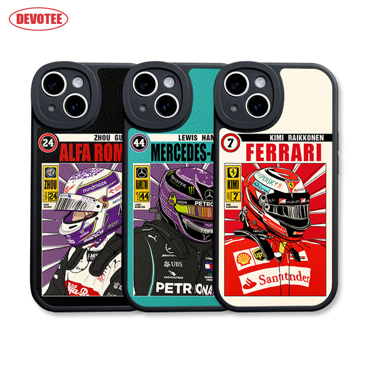 F1 Racing Phone Case 15Promax Raikkonen Ip11/12/13 Zhou Guanyu 14Plus Hamilton P60 Leather Texture Soft Case Mate60 Schumacher Mi 14 Alonso Verstappen