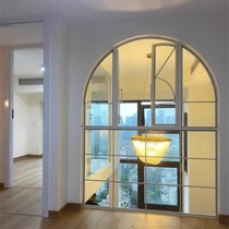 French iron arched floor-to-ceiling windows on the second floor of the loft apartment daylighting glass art casement windows on the loft duplex building