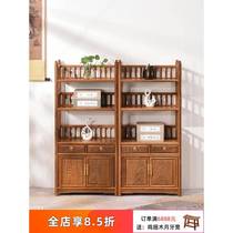Chicken wing wood small bookshelf floor-standing mahogany short bookcase log new Chinese style solid wood shelf multi-layer office retro