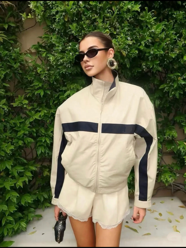 Apu Rui Feng Martin Style Color-Blocked Cotton Canvas Loose Casual Stand Collar Zip-Up Jacket Cardigan