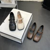 French retro square toe Mary Jane shoes for women 2024 summer new style thick heel one-word buckle strap with skirt shallow mouth single shoes