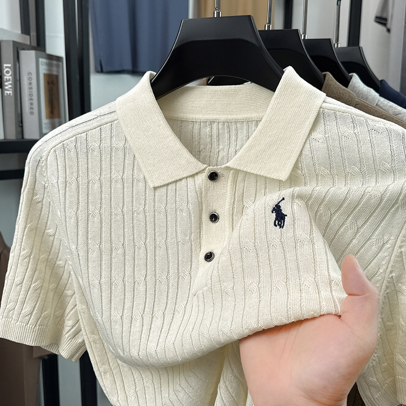 Ole Paul Men's Short-Sleeved Polo Shirt, New Summer Style, Old Money Style Lapel T-Shirt, Knitted Linen Trendy Top