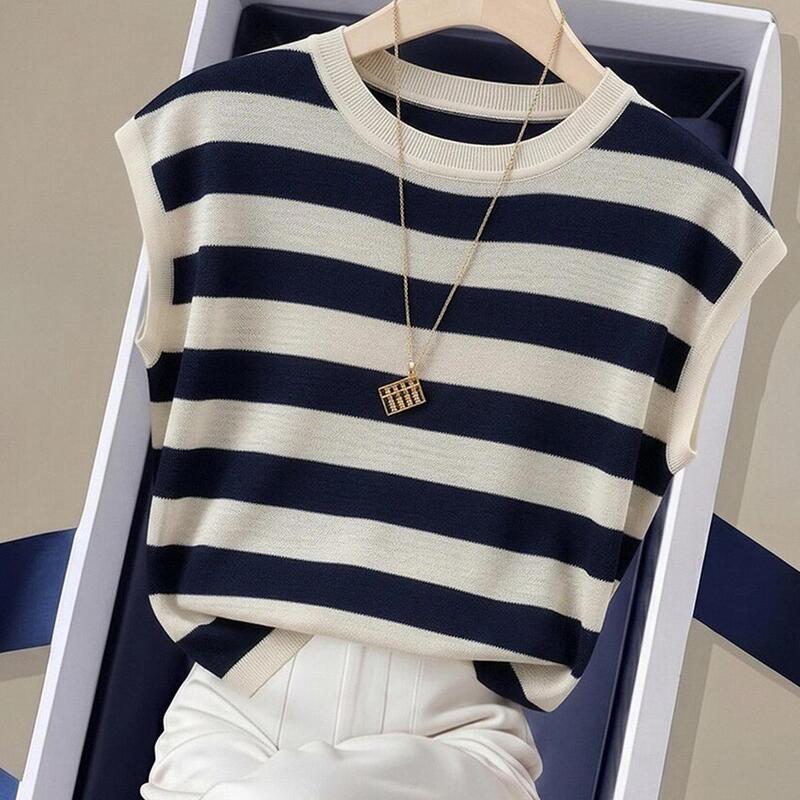 Unique and Stylish Dark Blue Striped Blouse Trendy Brand Street Style Influencer Flutter Sleeve T-Shirt Women's Summer New Top