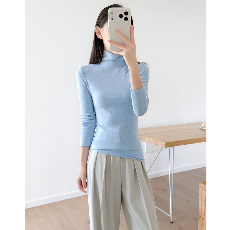 Light Blue Turtleneck Base Shirt for Women, Autumn Slim Fit Long Sleeve Versatile Stretchy Solid Color Soft Turtleneck Top Light Blue Turtleneck Base Shirt for Women, Autumn Slim Fit Long Sleeve Versatile Stretchy Solid Color Soft Turtleneck Top