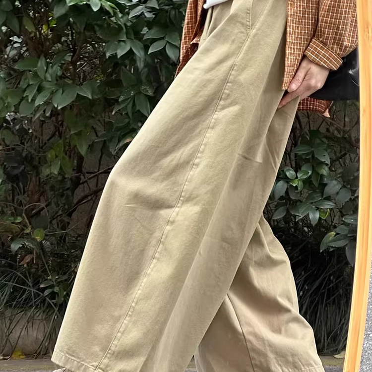 Japanese-Style Relaxed Fit Cropped Wide-Leg Pants for Women, Size 145XXS, Petite, Khaki Color, Korean Chic Style, 8/9 Length Pants Japanese-Style Relaxed Fit Cropped Wide-Leg Pants for Women, Size 145XXS, Petite, Khaki Color, Korean Chic Style, 8/9 Length Pants