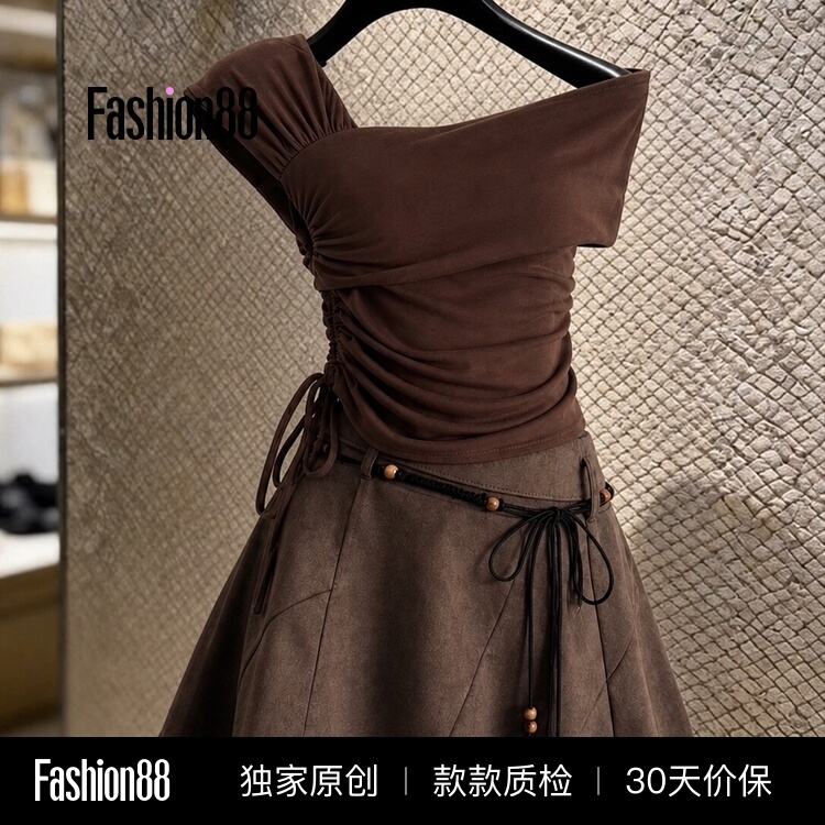 Wasteland Style Spicy Girl Dress for Women, Summer 2026 New Model, Maillard Coffee Color Tie-Waist Short Dress, Elegant Outfit Wasteland Style Spicy Girl Dress for Women, Summer 2026 New Model, Maillard Coffee Color Tie-Waist Short Dress, Elegant Outfit