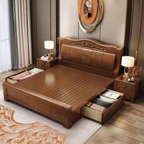New Chinese solid wood bed 1 8m 1 5m double bed economical simple I modern furniture master bedroom storage wedding bed
