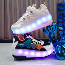 Runaway childrens luminous twist shoes invisible explosive roller skating girls mesh shrinking summer boys students with wheels