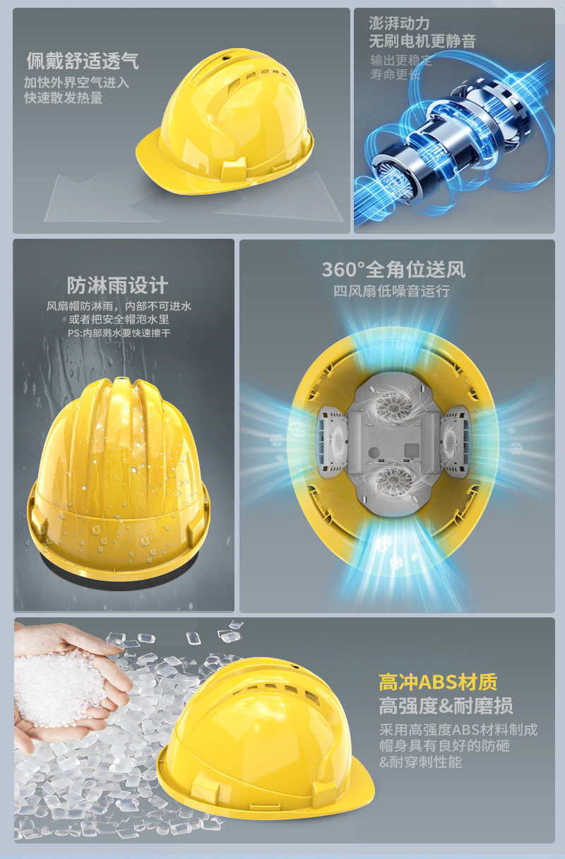 Фанаты Cap 国标四风扇安全帽内置空调制冷风扇工地头盔太阳能充电降温神器夏 No brand