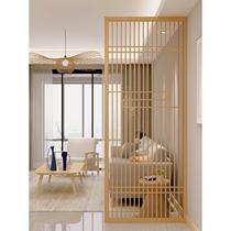 High-end new Chinese-style log screen modern simple hollow living room entrance Japanese-style solid wood partition background wall