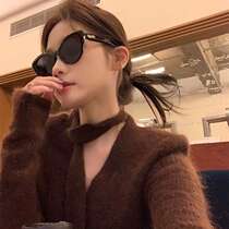 Cat-eye sunglasses anti-UV slimming for round faces hot girl sunglasses womens travel visor large frame high-end