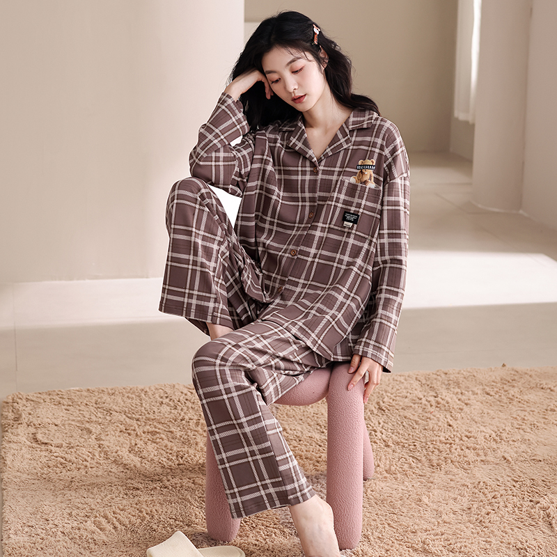 Comfortable Home-Style Shirt-Collar Pajamas, New Autumn Loungewear Set, Long-Sleeved, Long-Pants, Loose Fit, Can Be Worn Outside, Pure Cotton