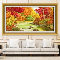 ks landscape line cross stitch embroidery new style living room fresh and simple modern simple embroidery large hanging painting blue water golden autumn