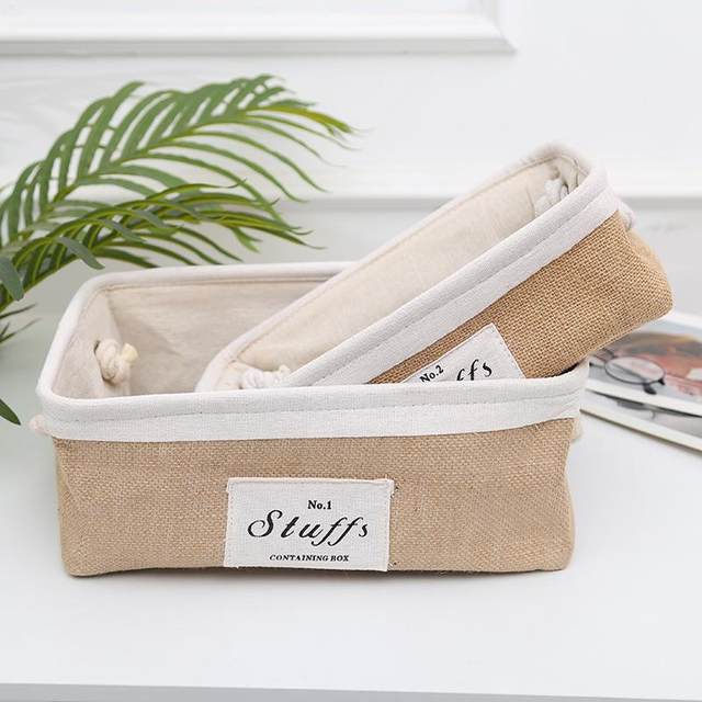 New direct sales Japanese simple jute storage basket storage basket desktop storage box fabric portable snacks