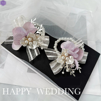 Wrist flowers bridesmaids souvenirs wedding beautiful bestie bracelets activity pink and purple senior bride sister group hand flowers