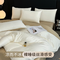 Luolai Home Textiles high-end simple washed silk four-piece ice silk quilt cover silky naked summer bed Tencel bed