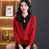 Fake two-piece stand-up collar womens sweater pullover 2024 new spring and autumn Korean style fashionable tops
