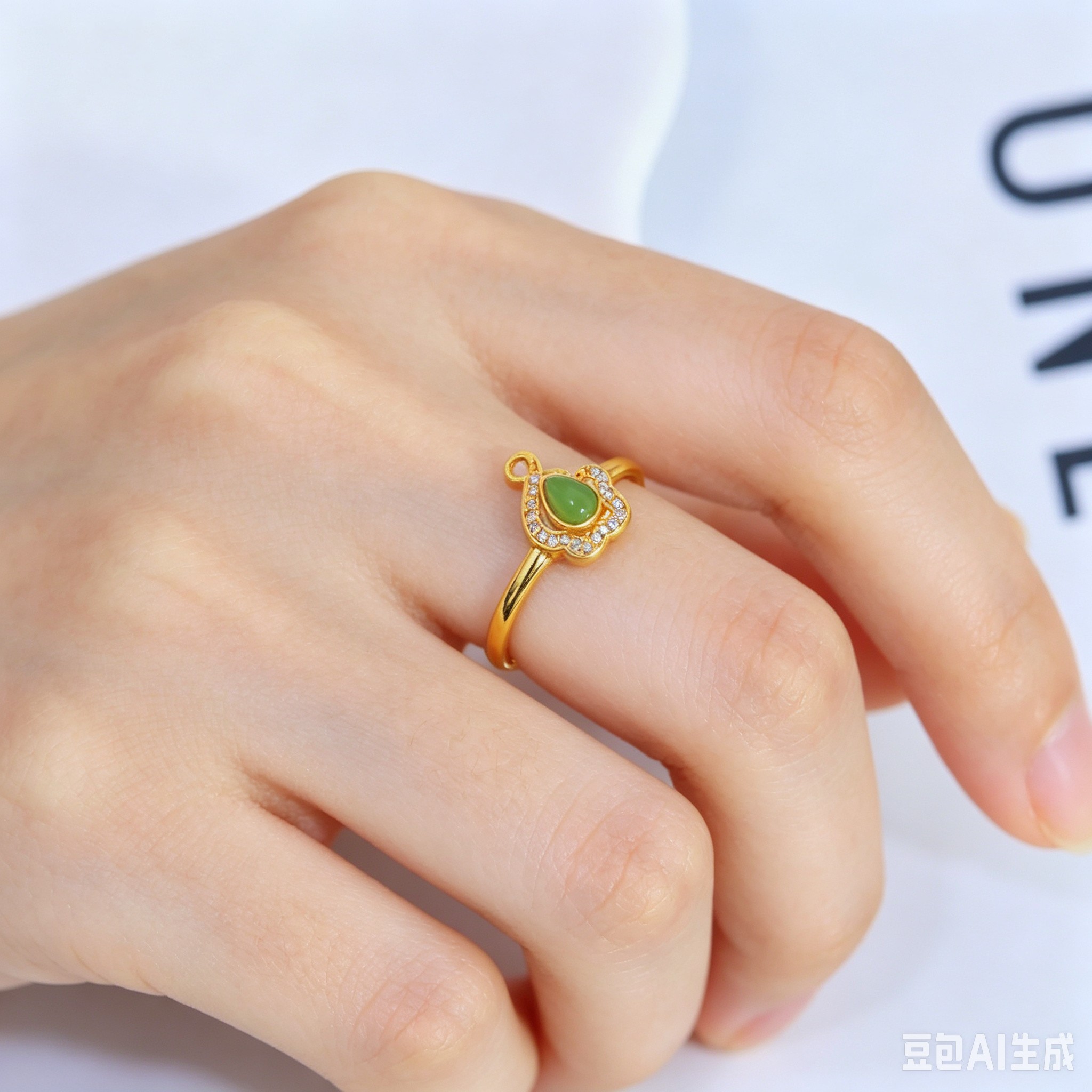 S925 silver inlaid Hetian jade jasper ring 11189