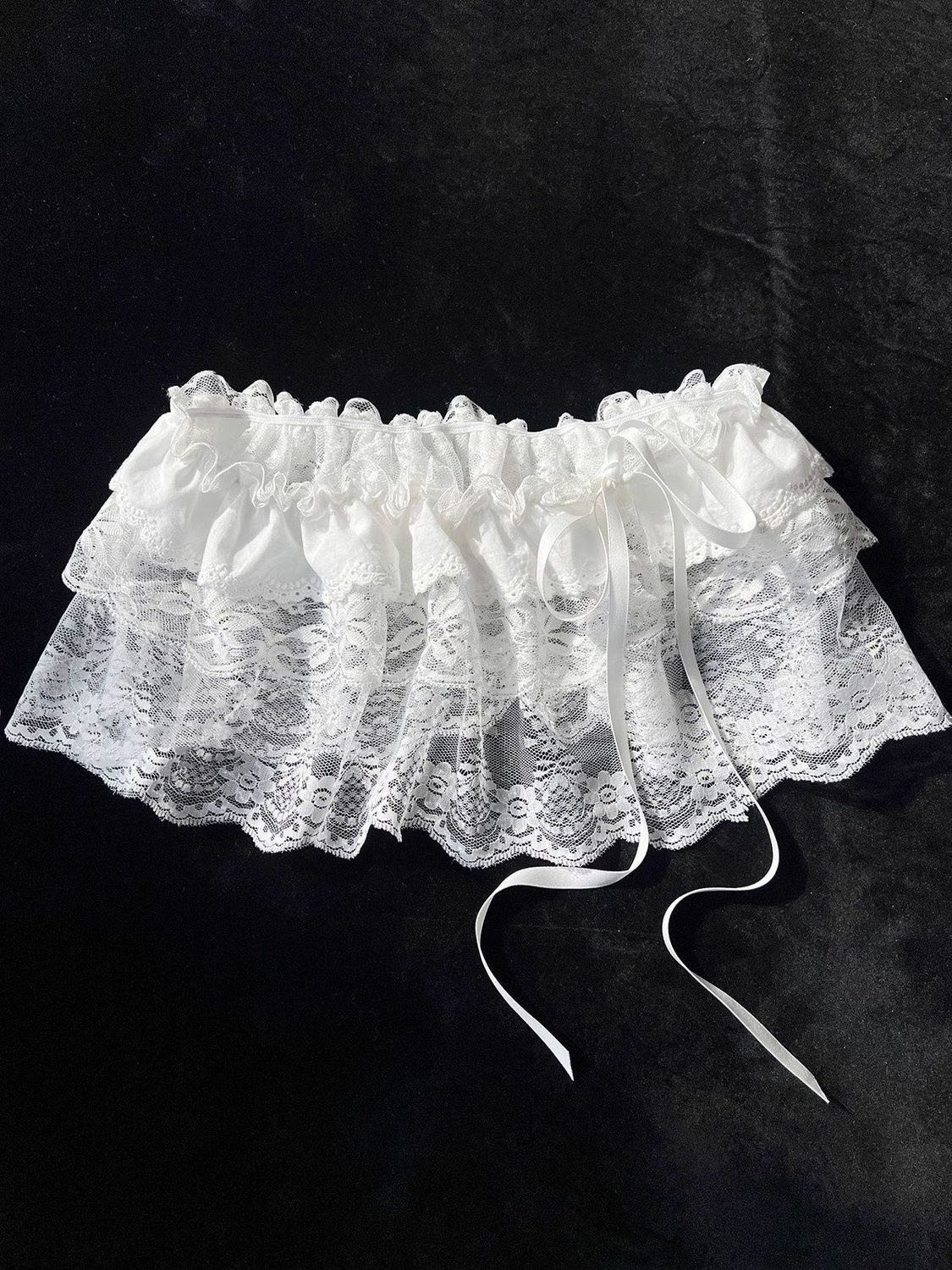 Ustone's perforated heavy-duty ballet-inspired trendy lace-up lace-up skirt curtain for women, layered with a bow, perfect for spring and summer.