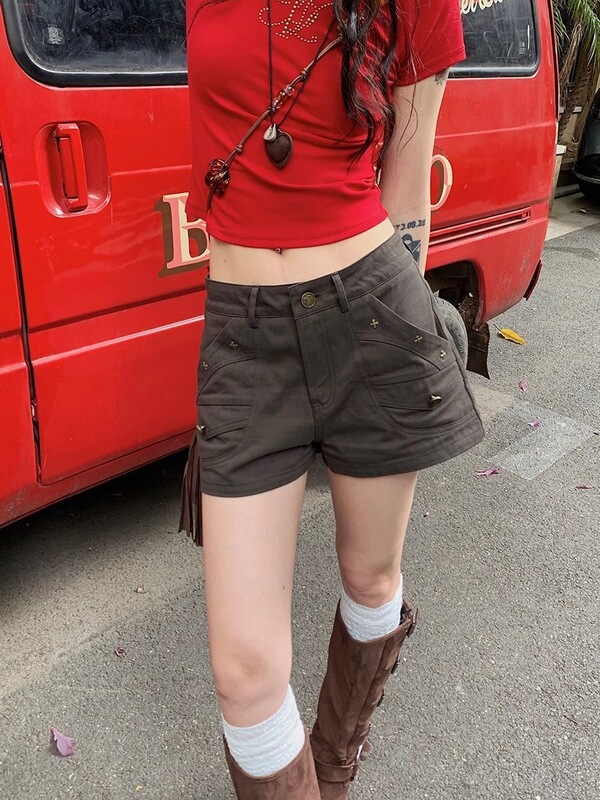 Ustone American Retro Workwear Denim Shorts for Women, Summer Design, Casual Slimming Hot Pants