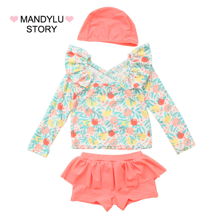 Children's Swimsuit for Girls, Stylish Long-Sleeved Two-Piece Sun-Protective Summer Swimwear, Baby Swimsuit for Girls