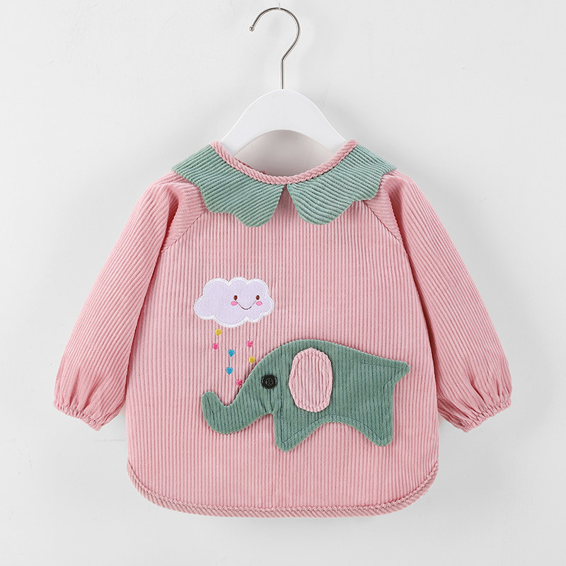 Baby Smock Waterproof and Anti-Dirty Children's Autumn and Winter Girls' Reverse-Wear Bib Eating Clothes Crystal Velvet Baby Apron