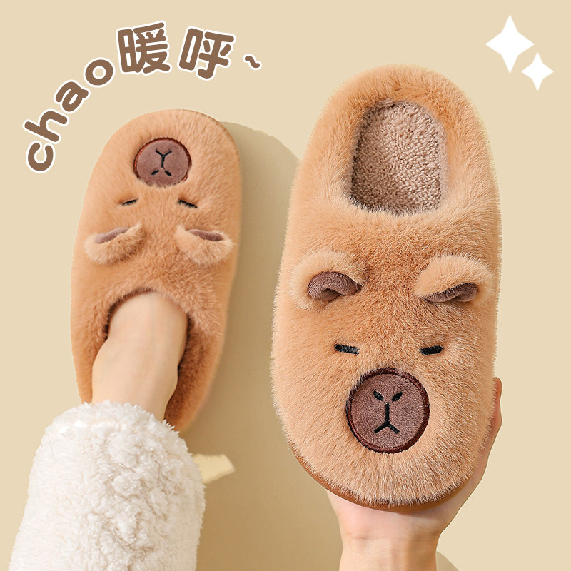 Children's Cotton Slippers for Boys and Girls, Winter Warm and Cold-Proof, Indoor Non-Slip, Cute Cartoon Furry Heel-Covered Cotton Shoes