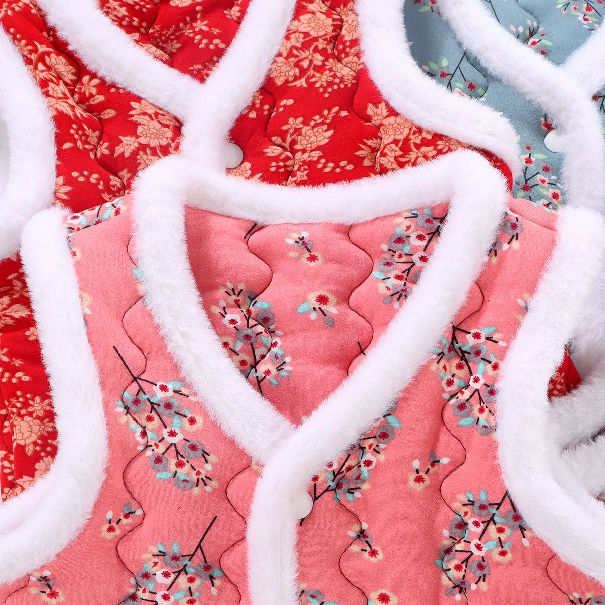 Baby Vest for Girls and Boys, Stylish Large Floral Autumn and Winter Clothing, New Chinese Style Vest for Outer Wear, Children's National Style Padded Warm Clothing