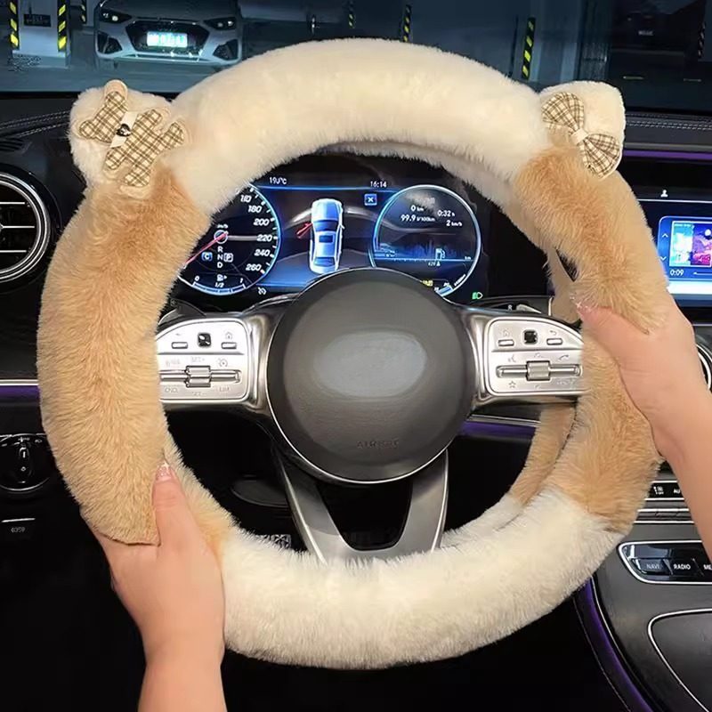 Steering Wheel Cover, High-End, Popular Online, Winter Plush, Warm, Heated, Cute Cartoon, Suitable for All Seasons, Car Handle Cover for Women