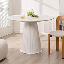 Super Fei Slate Dining Table for Home Small Apartment Negotiation White Round Table French Cream Style Round Minimalist Dining Table
