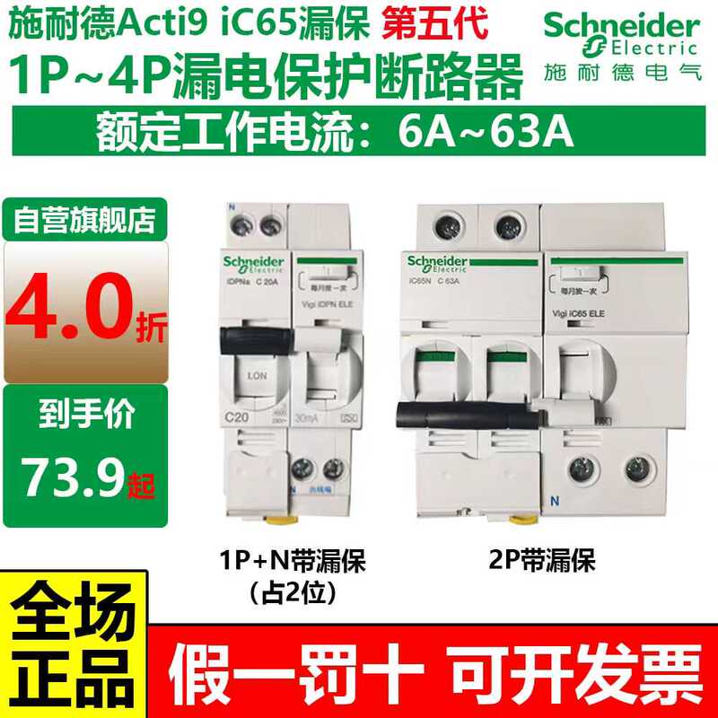 Schneider Small Circuit Breaker A9 Series Ic65N Household Air Switch 2P-4P with Leakage Protection Controller Schneider Small Circuit Breaker A9 Series Ic65N Household Air Switch 2P-4P with Leakage Protection Controller