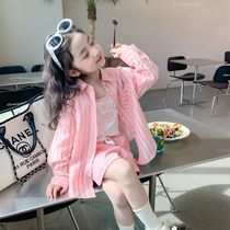 Balabala Girls Striped Shirt Long Sleeve 2023 Shirt New Childrens Sunscreen Baby Summer Thin Top