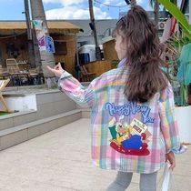 Balabala girls plaid shirt spring 2024 new style childrens long-sleeved shirt spring and autumn coat small
