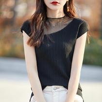 24 new style lace half turtleneck worsted wool sweater short-sleeved womens pit strip slim T-shirt all-match vest