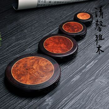 Mahogany carving inlaid with gall wood walnut antique toy piece jade seal miniature bonsai ornament base retro chinese style