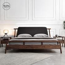 Muyu bed modern new Chinese solid wood bed black walnut log bed bedroom master bed cherry wood simple double