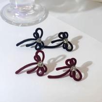 French retro flocking hollow bow rhinestone love earrings niche design high-end simple temperament earrings