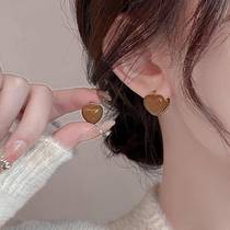 Hong Kong style brown drop glaze love earrings niche design high-end earrings 2024 new hot style versatile earrings