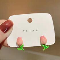 Korean niche design pink flower spring and summer earrings 2024 new style trendy light luxury small earrings earrings for women