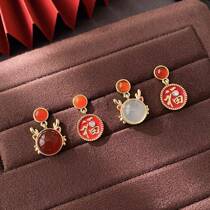 Autumn and winter new Chinese style national style earrings year of the dragon zodiac year no pierced ear clips asymmetrical design festive ear accessories